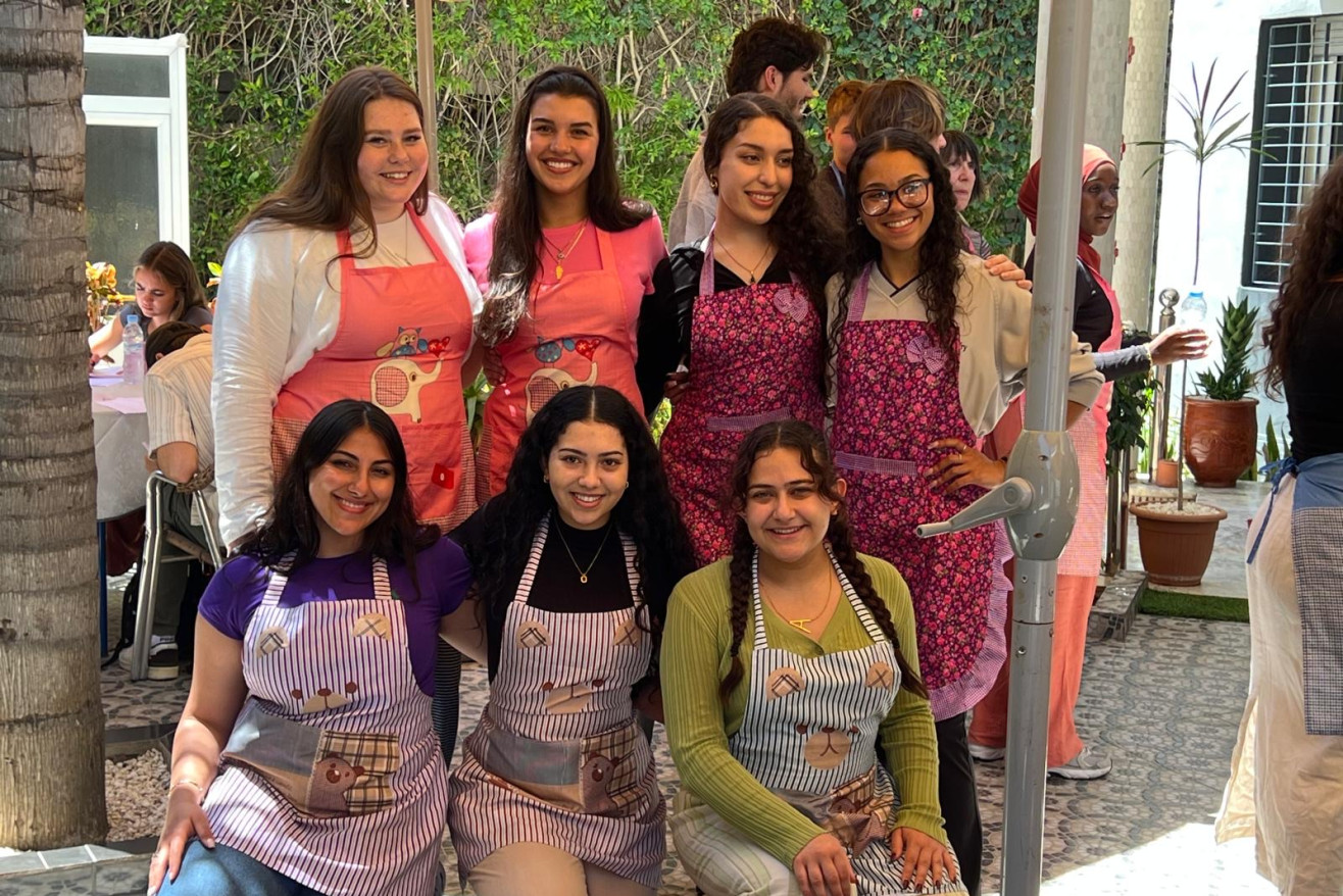 Morocco trip students in a courtyard in Morocco