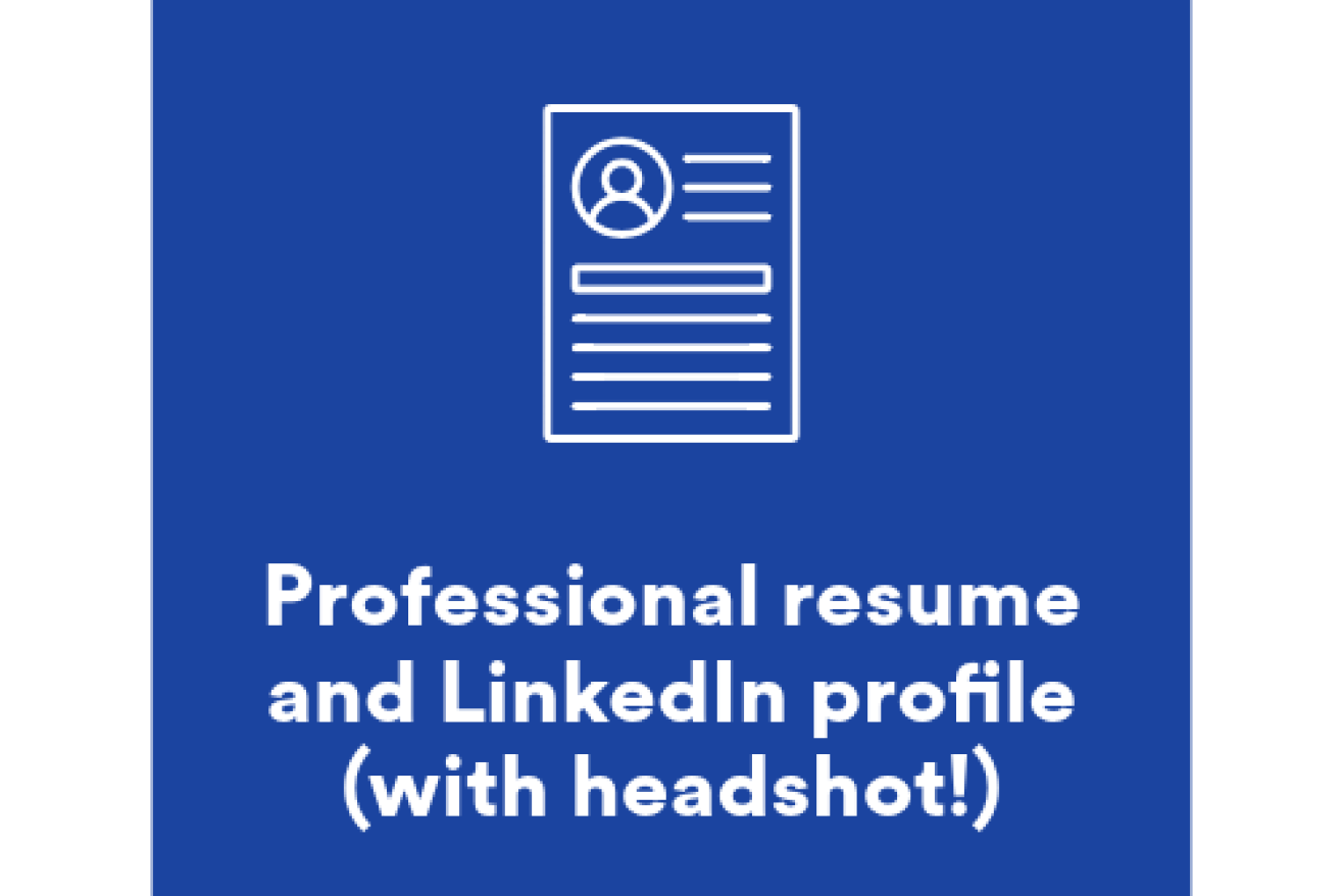 icon of a resume with text that says professional resume and LinkedIn profile with headshot