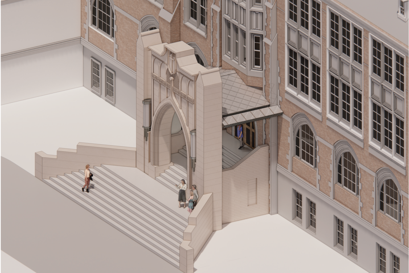birds-eye view of Portico rendering