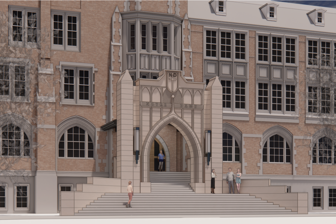 rendering of updated Portico featuring people on the steps