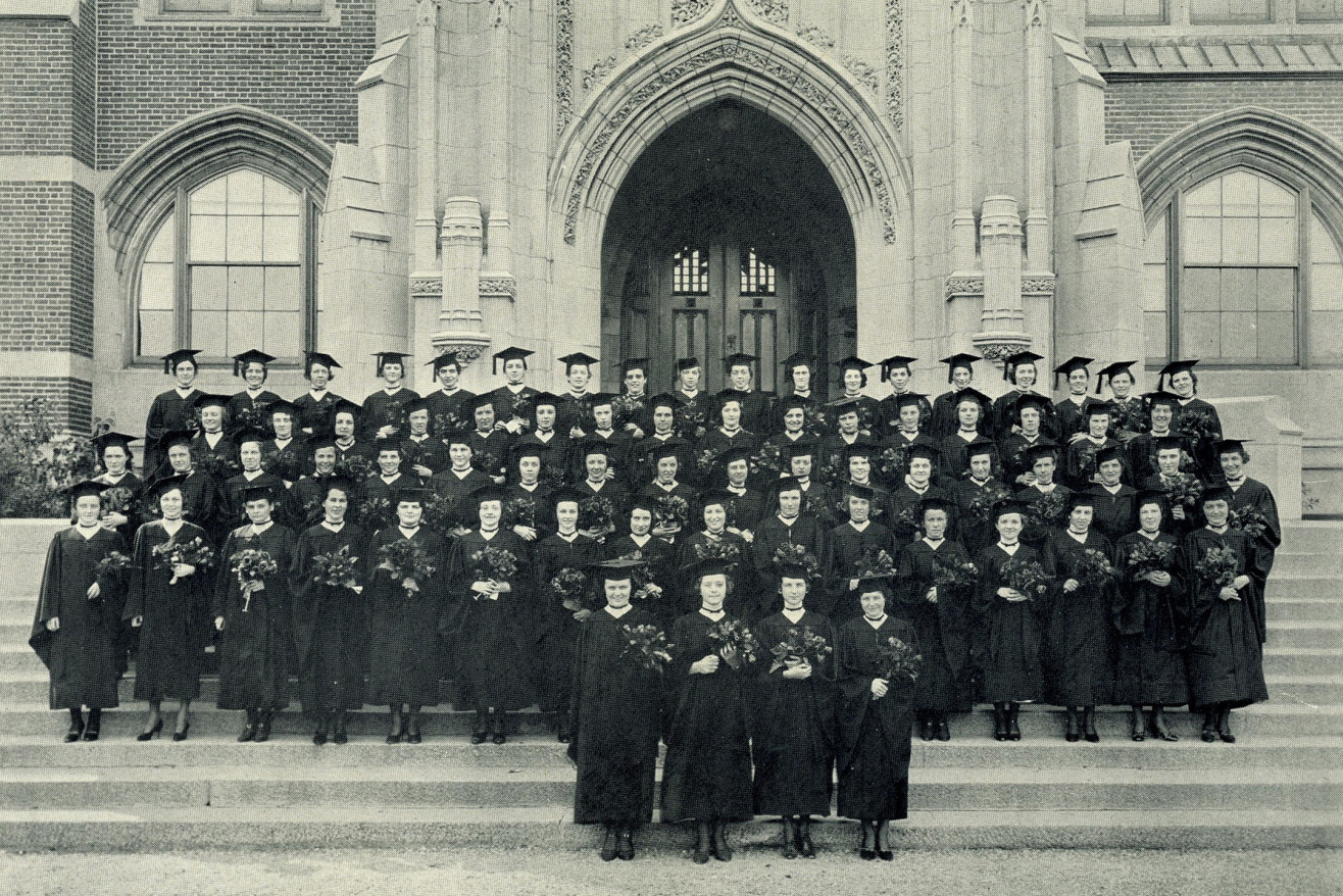 class of 1933 in front of the Portico